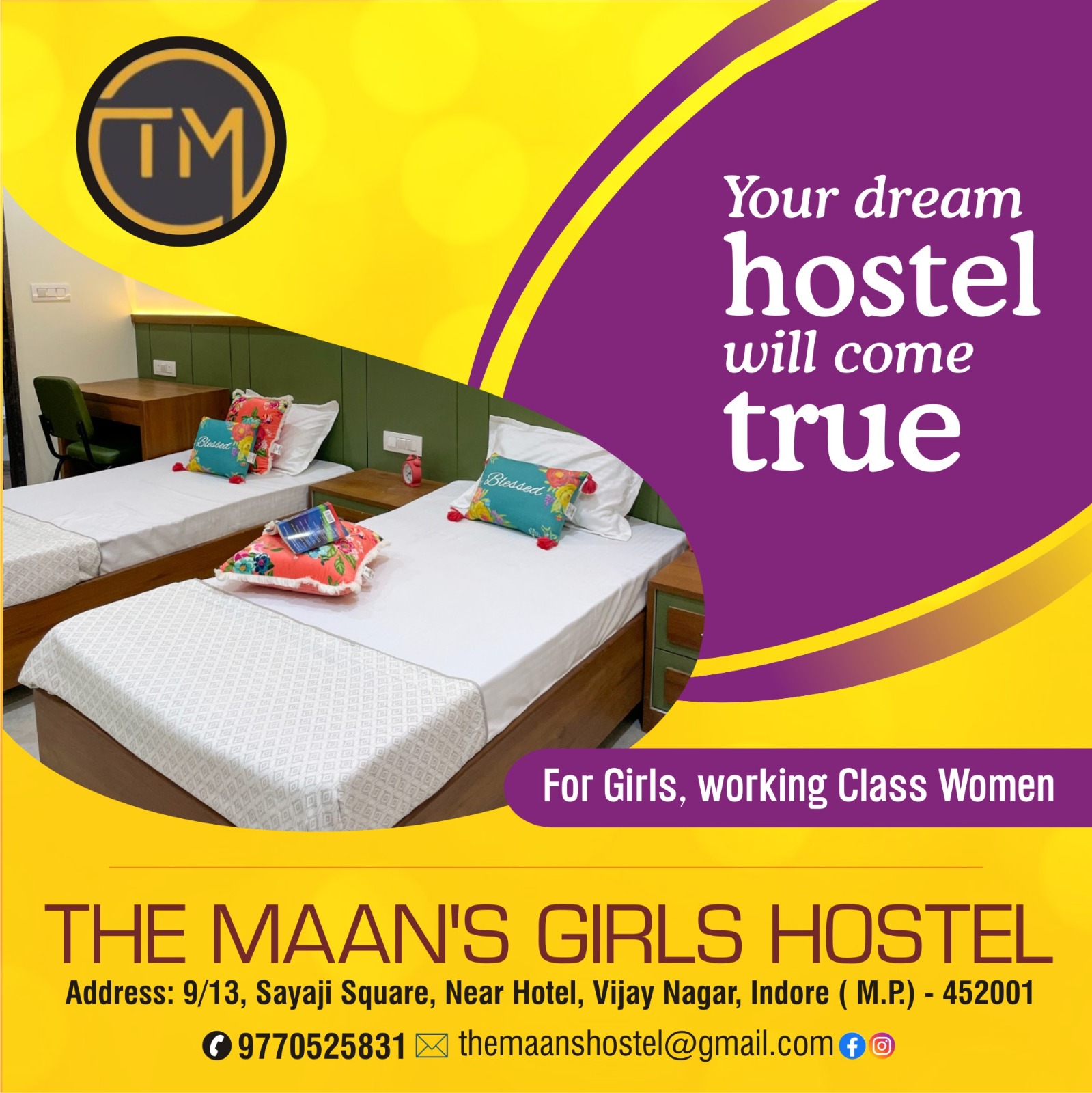 Luxury Girls Hostel near Sayaji Square Indore