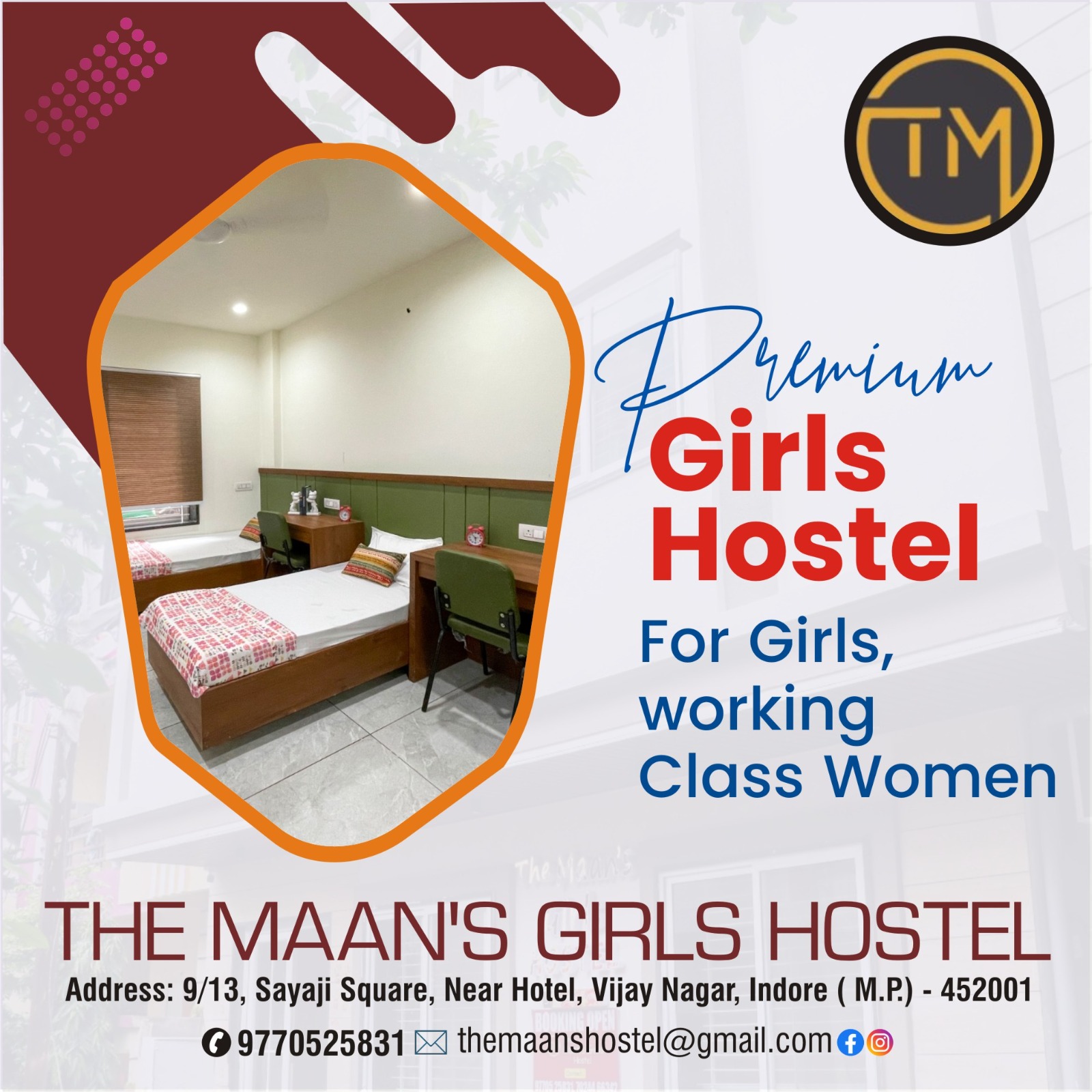 Luxury Girls Hostel near Sayaji Square Indore