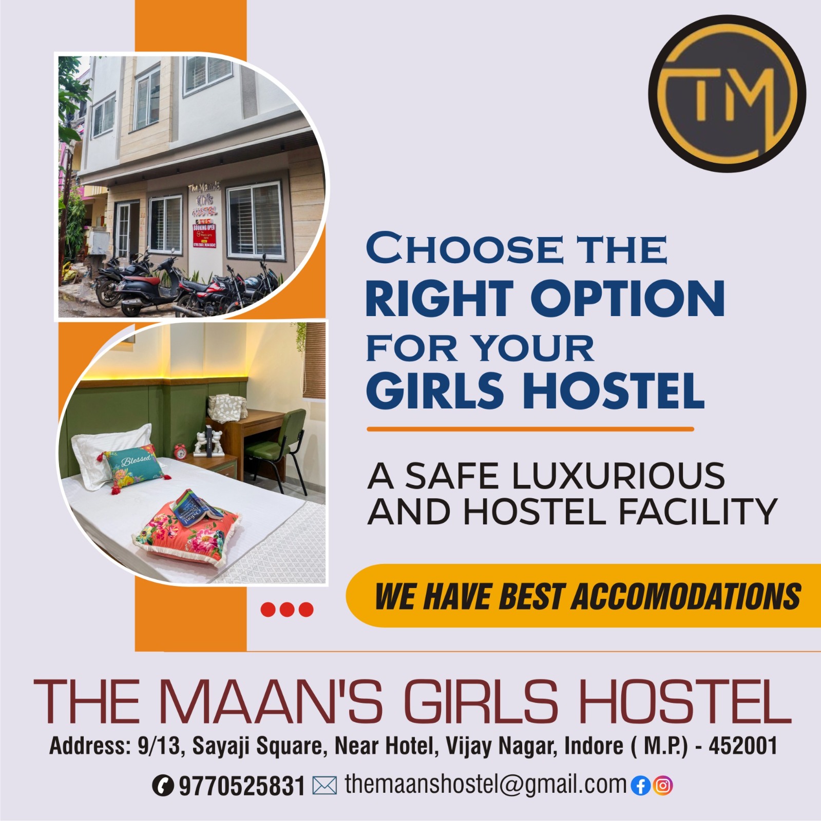 Best Girls student accommodation near Prestige College in Indore