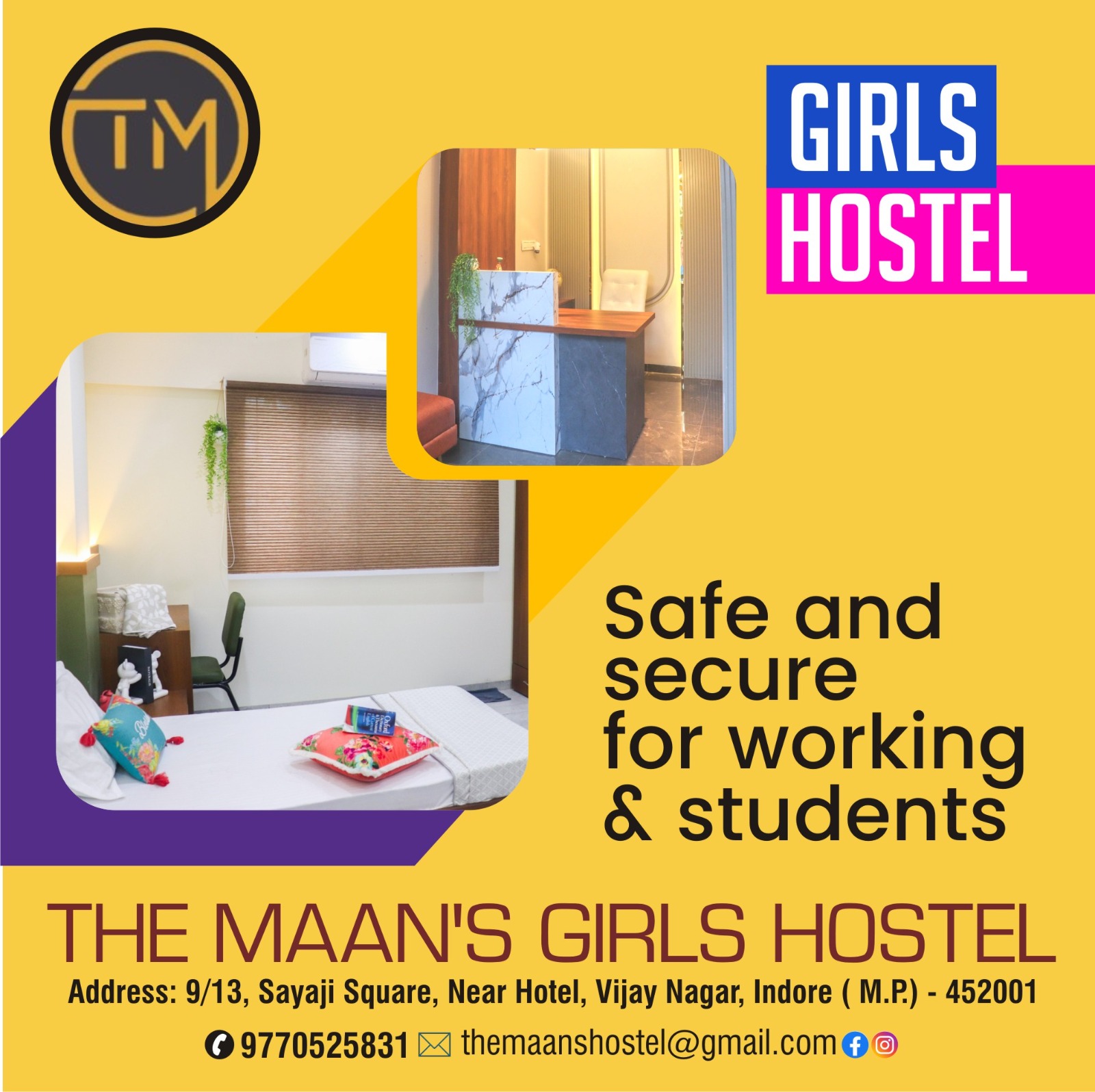 Best Girls Hostel With Food near Sayaji square  Indore